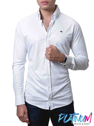 Camisa Hombre Casual Slim Fit Blanca Texturizada PLATINUM