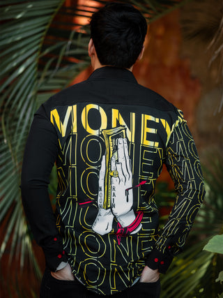 Camisa Hombre Casual Slim Fit Negra Con Rosa Money - 34 (S)-Tiendas Platino