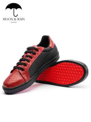 Tenis Sneakers Hombre Rojos Texturizados Con Negro Liso