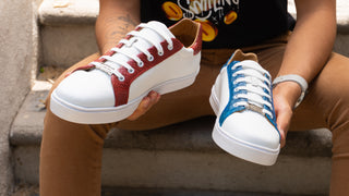 Tenis Sneakers Hombre Blanco Liso Texturizado Rojo Y Azul