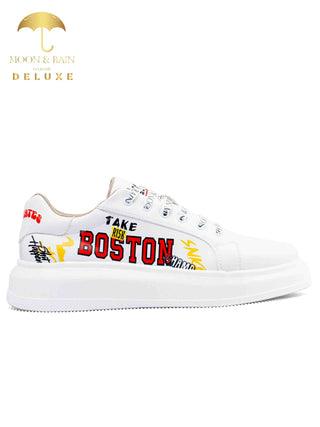 Tenis Sneakers Hombre Blanco Liso Cuadros Boston
