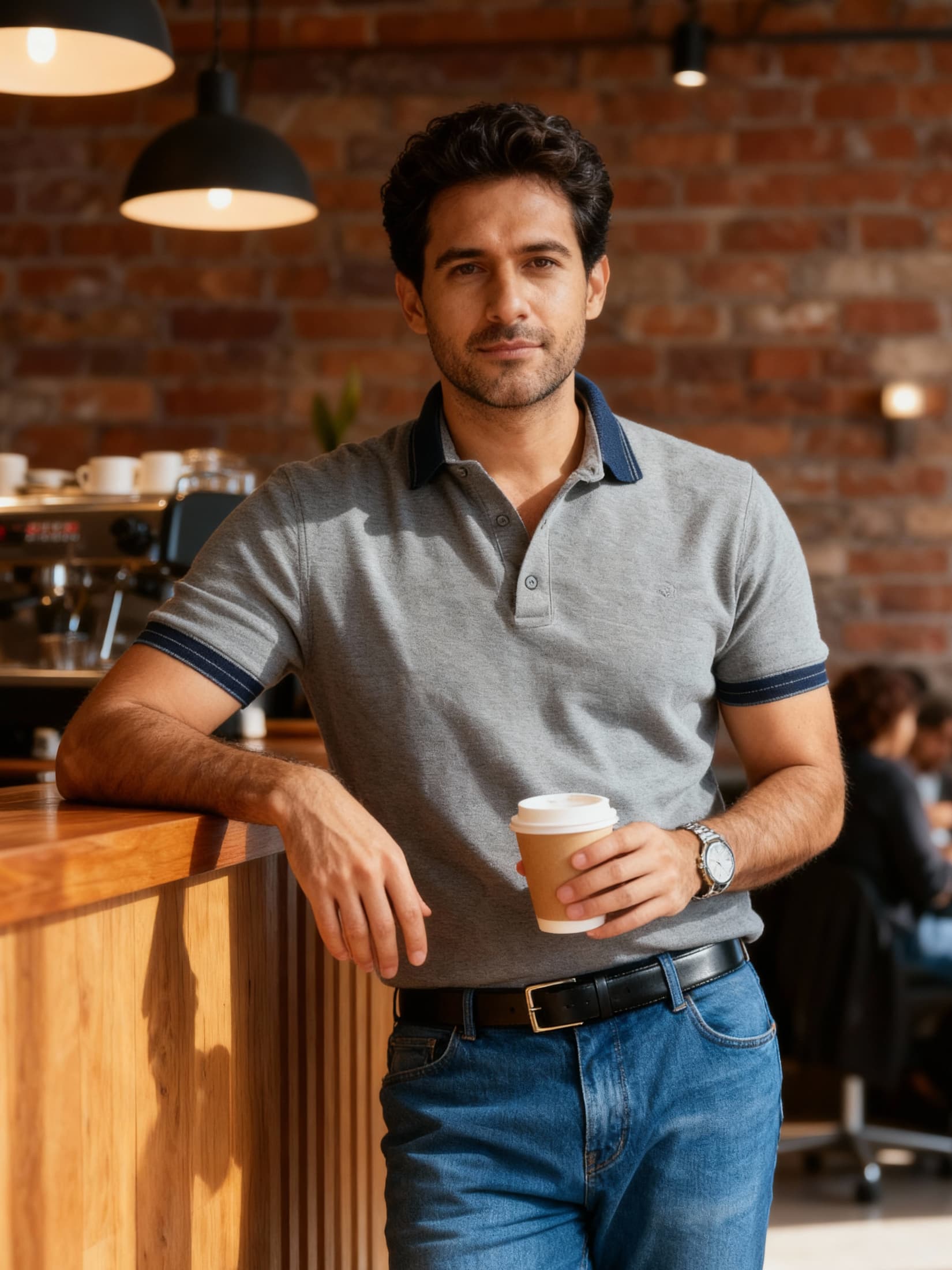 Playera Polo Hombre Slim Fit Gris Detalle Negro