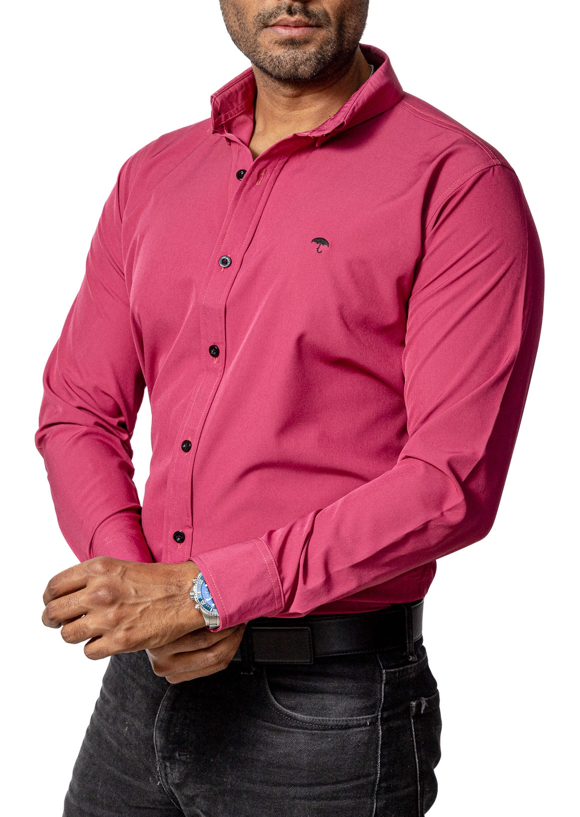 Camisa Casual Hombre Lisa Rosa Rouge