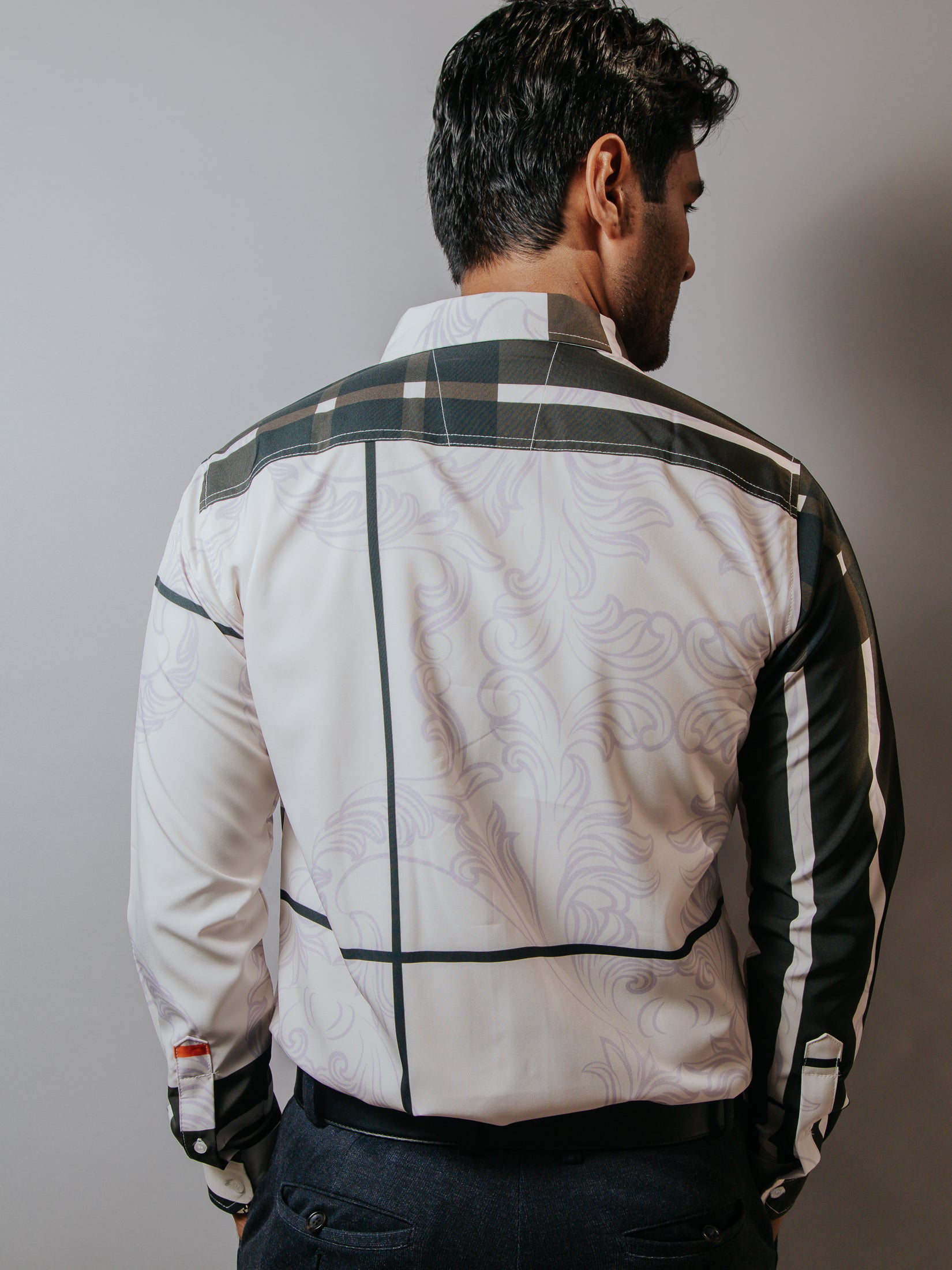 Camisa Casual Hombre Crema Líneas Chocolate Naranja Flores