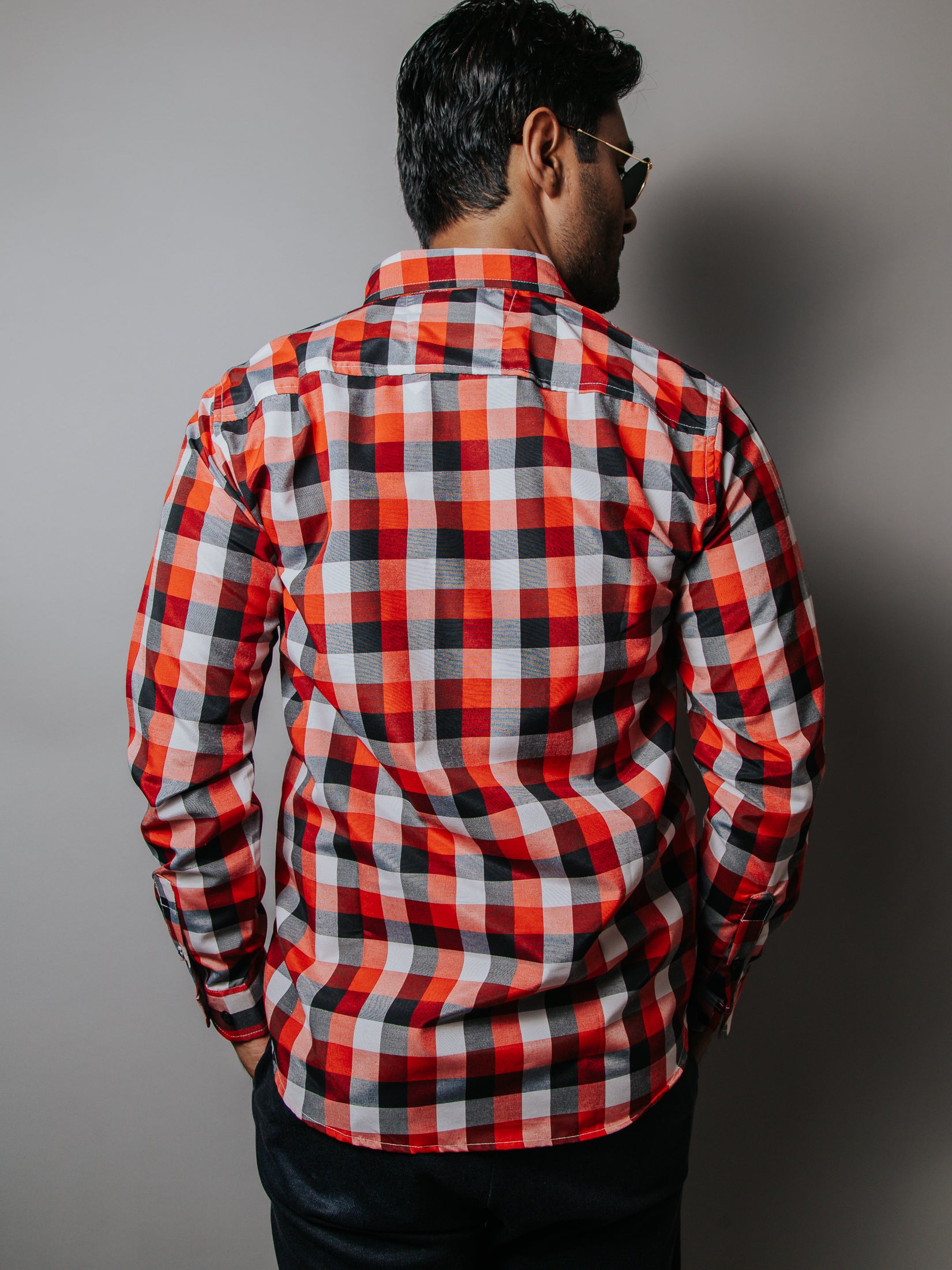 Camisa Casual Hombre Cuadros Rojo Blanco Y Negro - Tiendas Platino Camisas Hombre 34 (S)