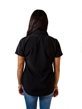 Blusa Camisa Mujer Casual Manga Corta Negra Lisa