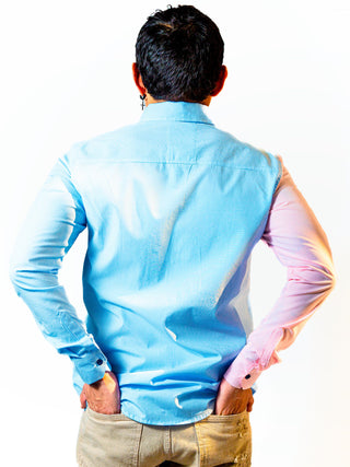 Camisa Hombre Casual Slim Fit Mini Cuadros Azules, Rosas