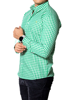 Camisa Hombre Casual Slim Fit Cuadros Verdes, Blancos 004