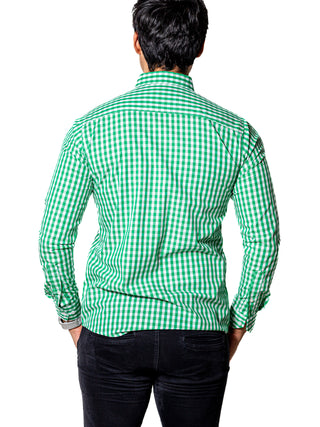 Camisa Hombre Casual Slim Fit Cuadros Verdes, Blancos 004