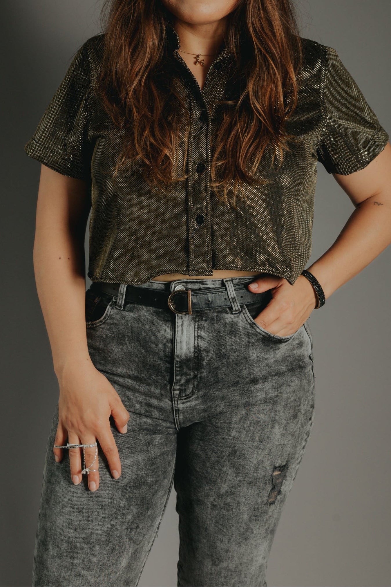 Camisa Casual Mujer Oro Brillante - 6 - 7 (S)-Tiendas Platino