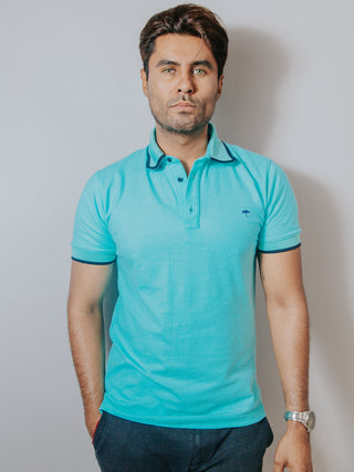 Playera Tipo Polo Hombre Slim Fit Turquesa Detalles Negros - Tiendas Platino Playeras Hombre 34 (S)