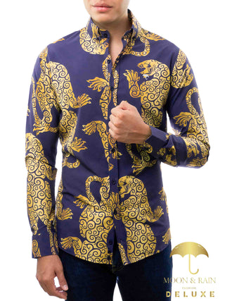 Camisa Hombre Casual Slim Fit Morado Jaguar Dorado - 34 (S)-Tiendas Platino