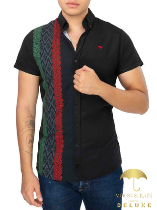 Camisa Hombre Casual Slim Fit Guayabera Negro Tricolor Sty2