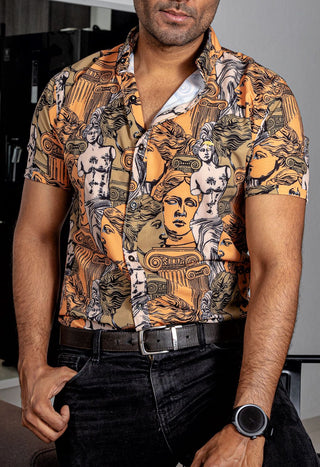 Camisa Hombre Casual Esculturas Griegas Naranjas - Tiendas Platino Camisas Hombre 34 (S)