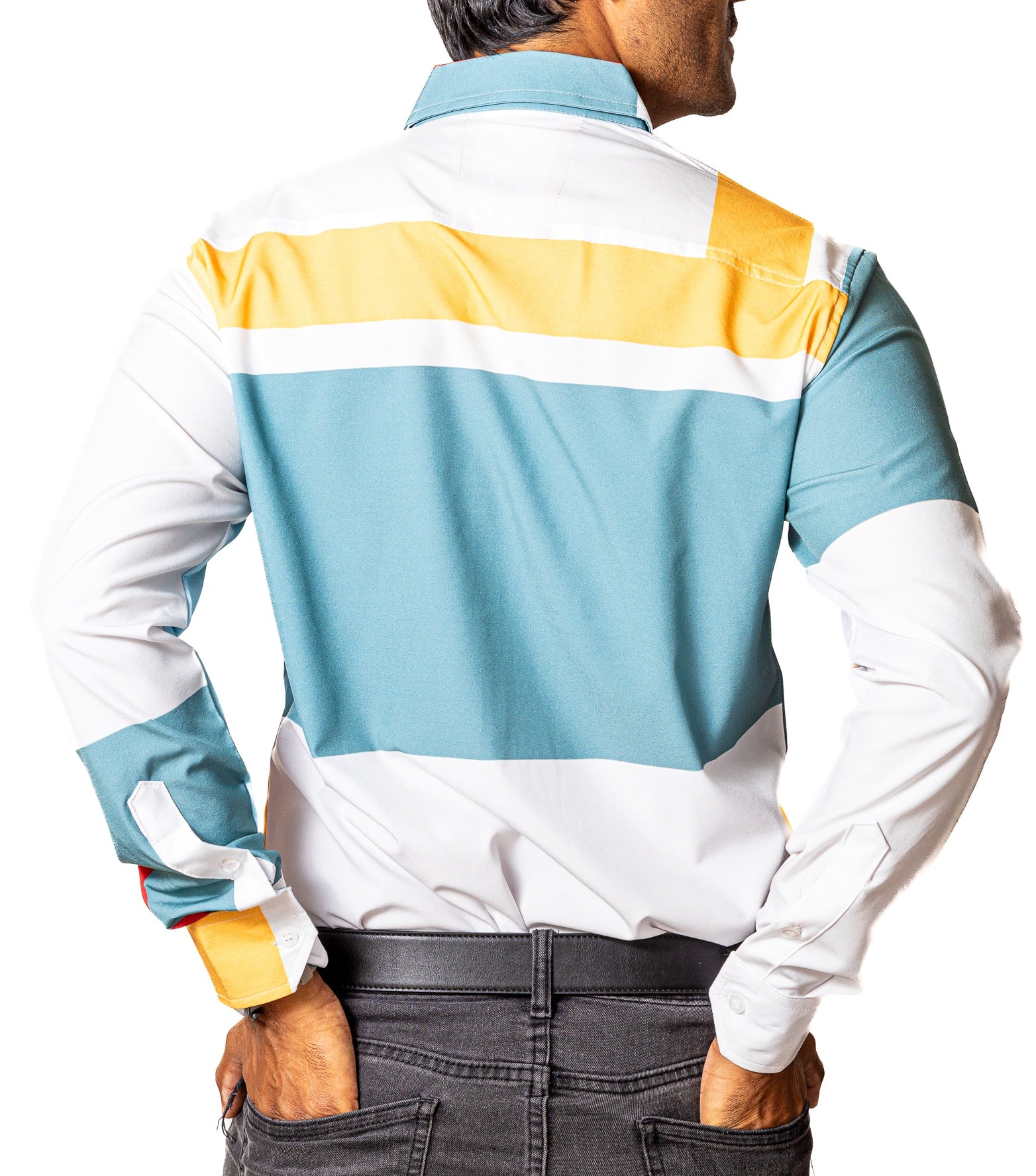 Camisa Casual Hombre Slim, Blanco Cuadros Rojo,naranja,azul - 34 (S)-Tiendas Platino