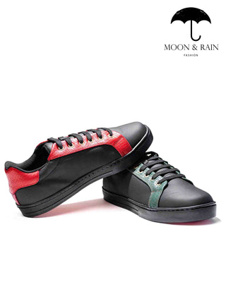 Tenis Sneakers Hombre Negro Liso Det Bicolor Texturizado