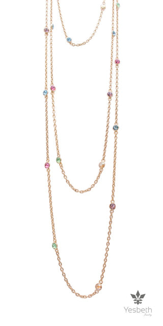 Collar Mini Cristales Swarovski Multicolor Baño Oro 14k