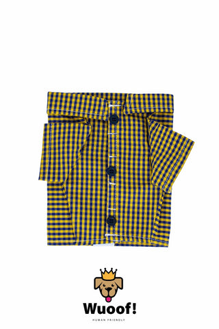 Camisa Para Perro Casual Mini Cuadros Amarillos, Marino
