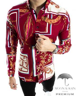 Camisa Hombre Casual Slim Fit Roja Cuadros Color Y Cadenas