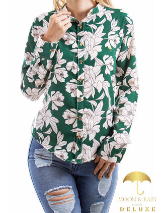 Blusa Verde Flores Blancas