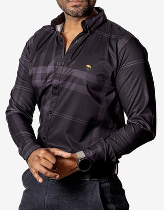 Camisa Hombre Casual Negra Rayas Verdes Oscuros