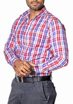 Camisa Hombre Casual Cuadro Azul Marino Rojo