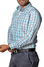 Camisa Casual Hombre ,cuadro Azul Cielo Y Gris - 34 (S)-Tiendas Platino