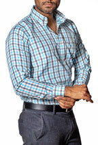 Camisa Casual Hombre ,cuadro Azul Cielo Y Gris - 34 (S)-Tiendas Platino