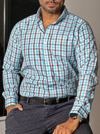 Camisa Casual Hombre ,cuadro Azul Cielo Y Gris - 34 (S)-Tiendas Platino