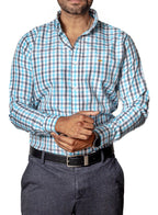 Camisa Casual Hombre ,cuadro Azul Cielo Y Gris - 34 (S)-Tiendas Platino