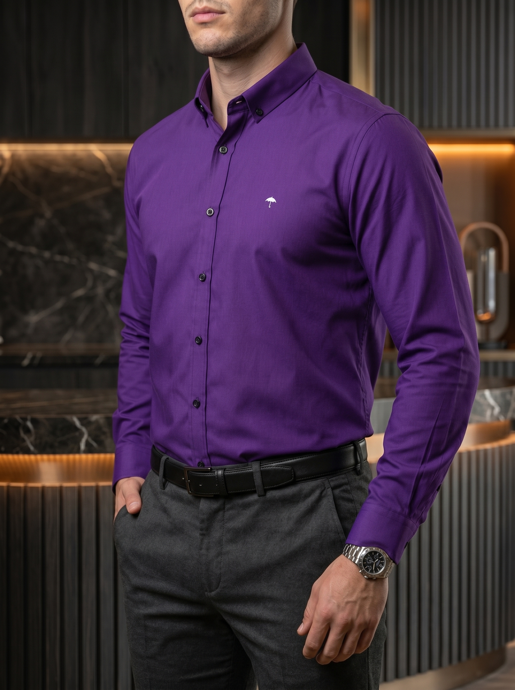 Camisa Hombre Casual Manga Larga Morada