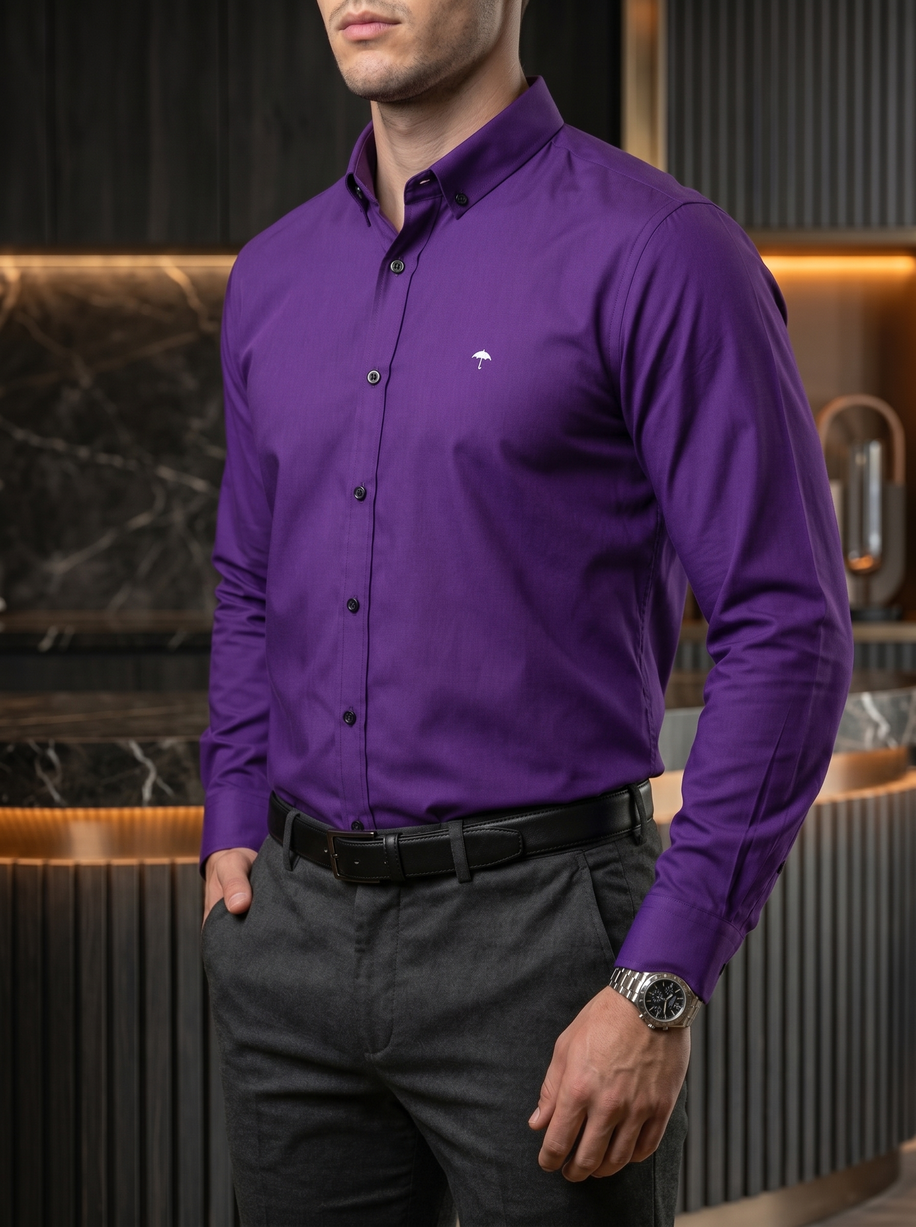 Camisa Hombre Casual Manga Larga Morada
