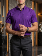 Camisa Hombre Casual Manga Corta Morada