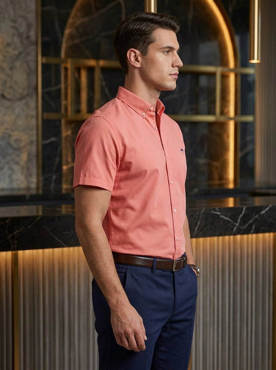 Camisa Hombre Casual Manga Corta Rosa