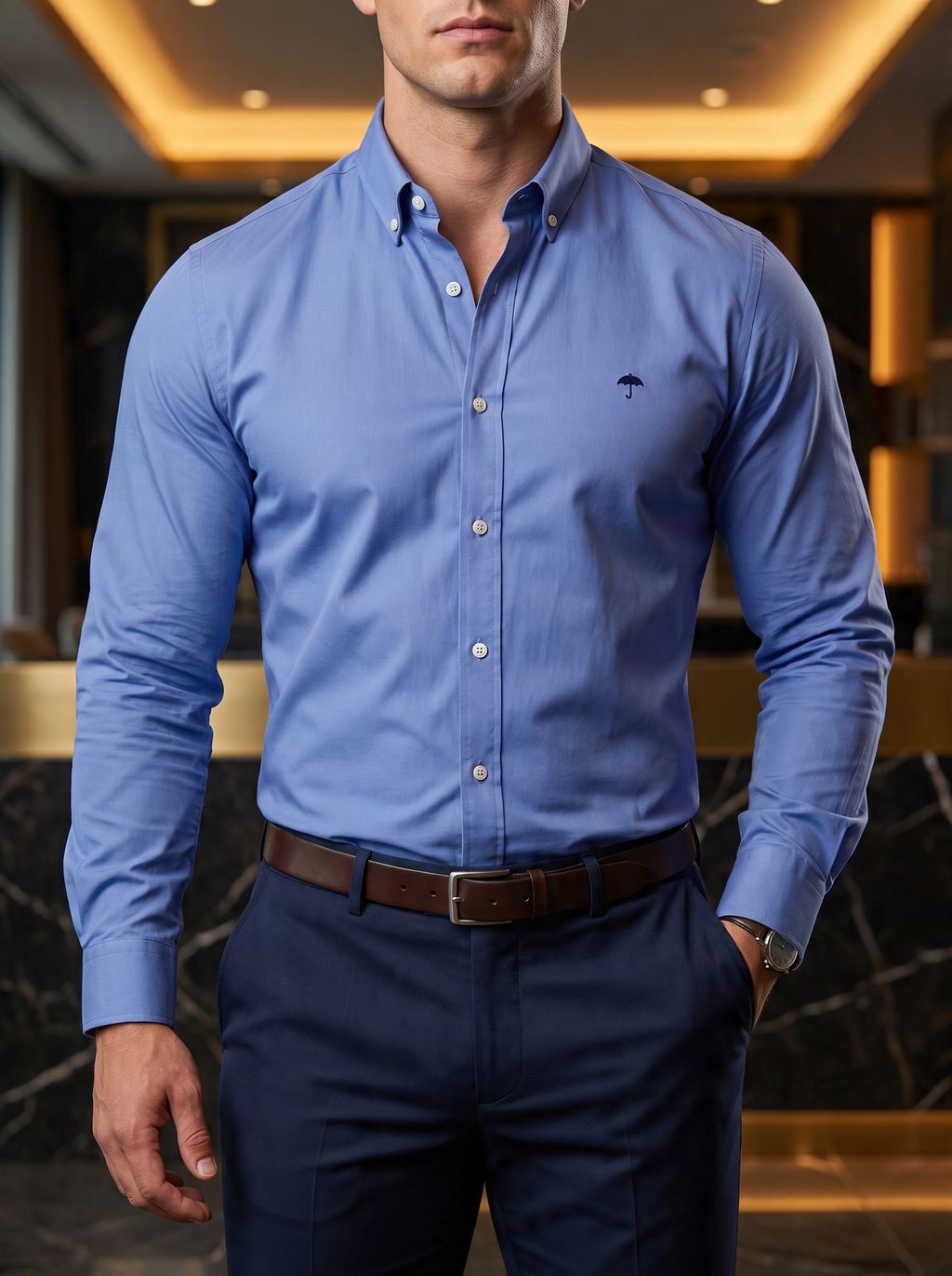 Camisa Hombre Casual Manga Larga Azul Cielo