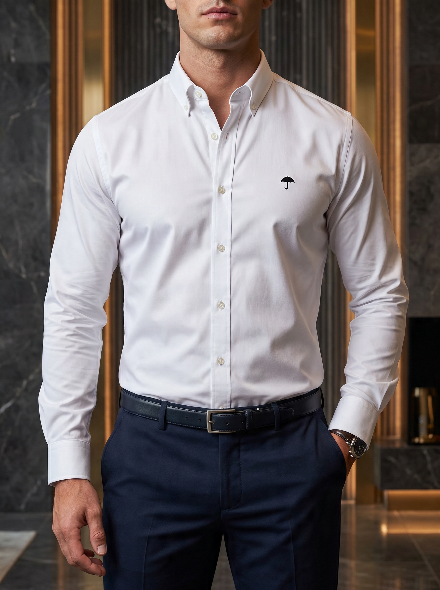 Camisa Hombre Casual Manga Larga Blanca