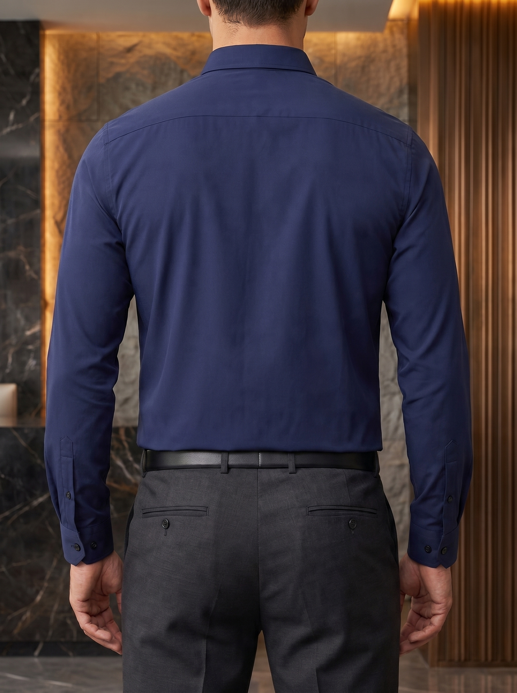 Camisa Hombre Casual Manga Larga Azul Marino