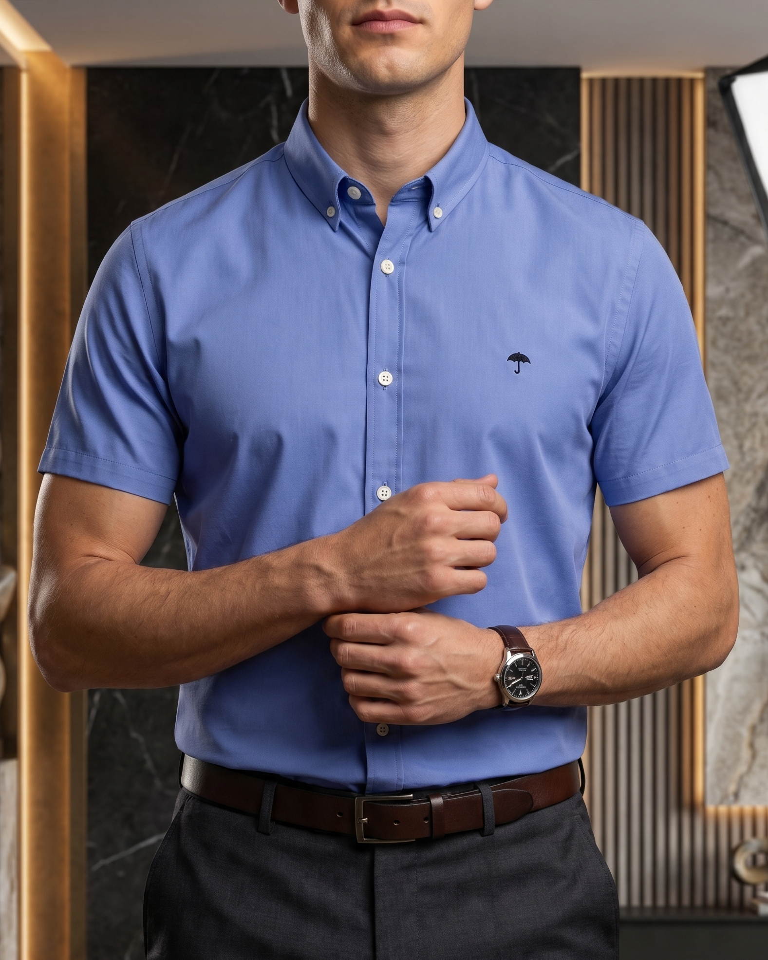 Camisa Hombre Casual Manga Corta Azul Cielo