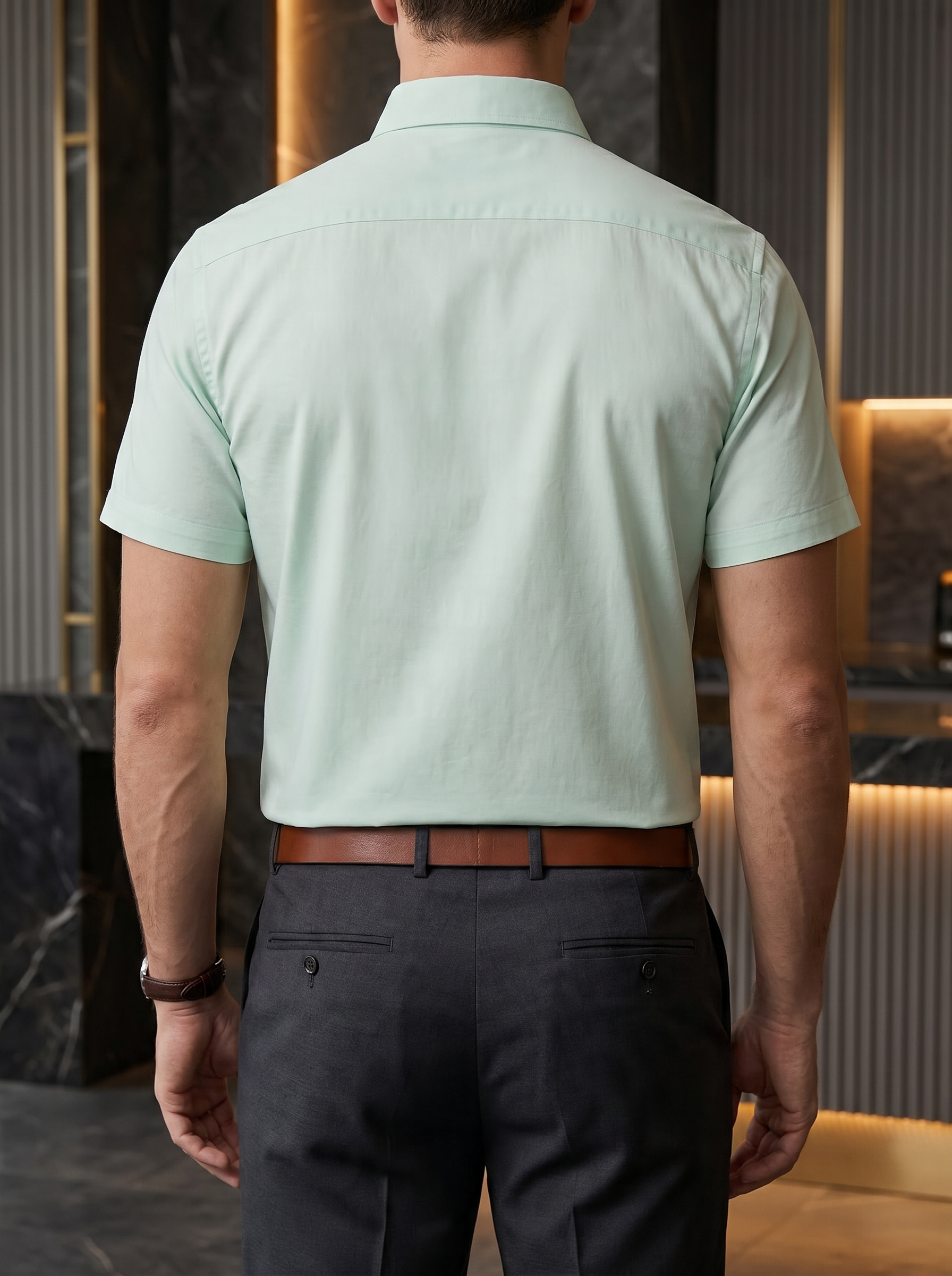 Camisa Hombre Casual Manga Corta Verde Menta