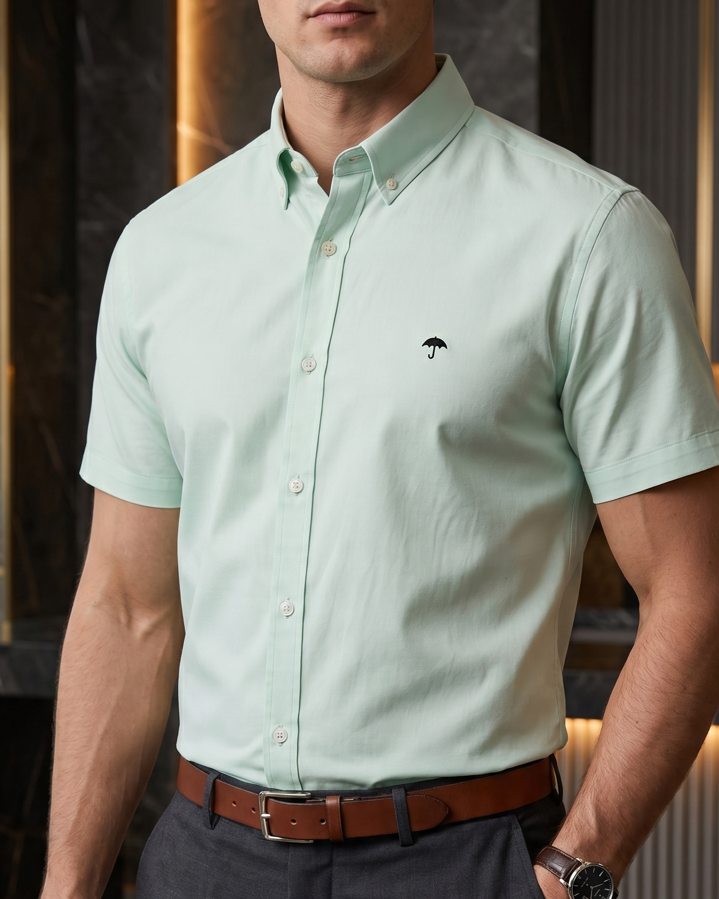 Camisa Hombre Casual Manga Corta Verde Menta
