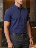 Camisa Hombre Casual Manga Corta Azul Marino