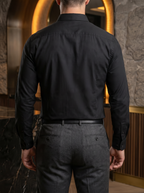 Camisa Hombre Casual Manga Larga Negra Lisa