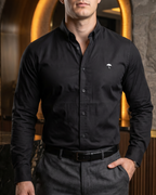 Camisa Hombre Casual Manga Larga Negra Lisa