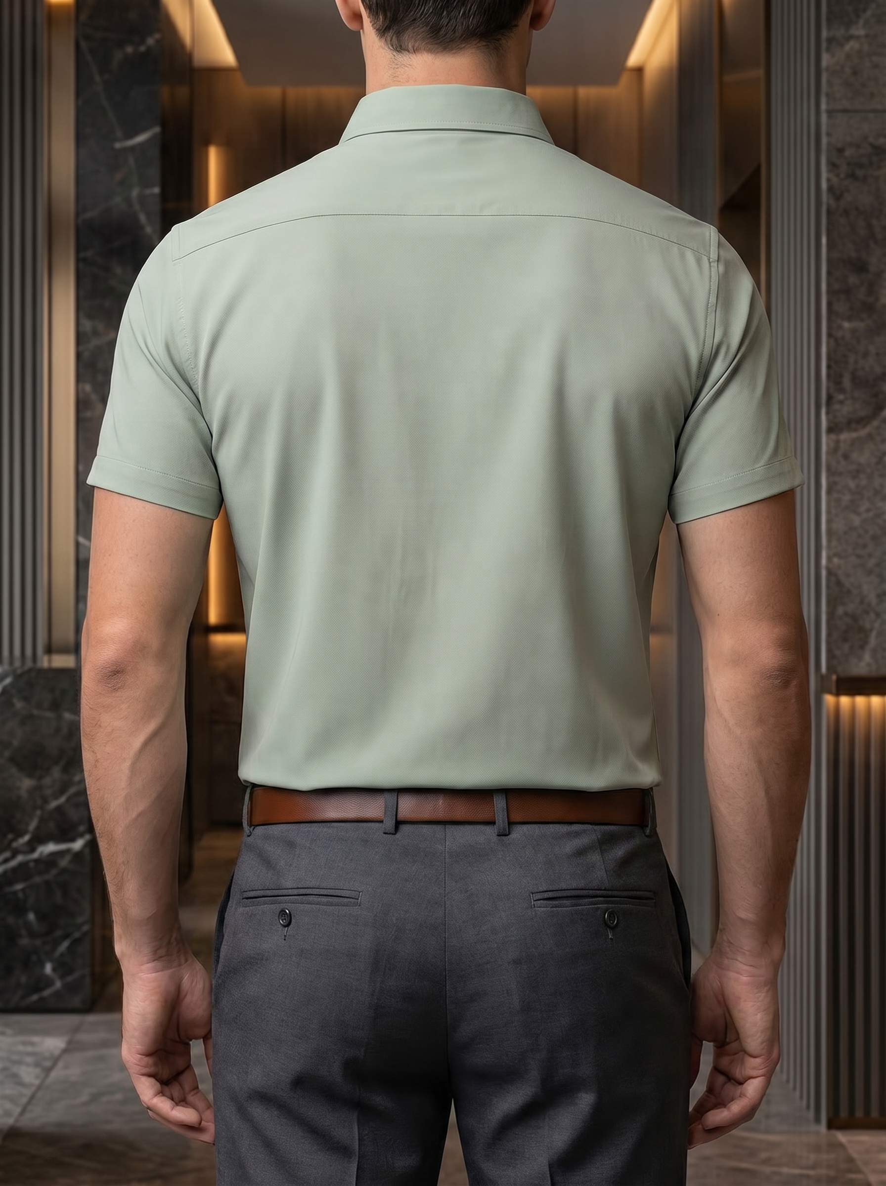 Camisa Hombre Casual Manga Corta Verde Pistache
