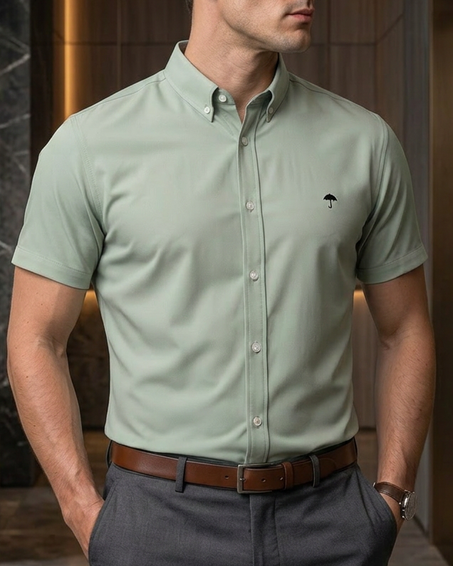 Camisa Hombre Casual Manga Corta Verde Pistache