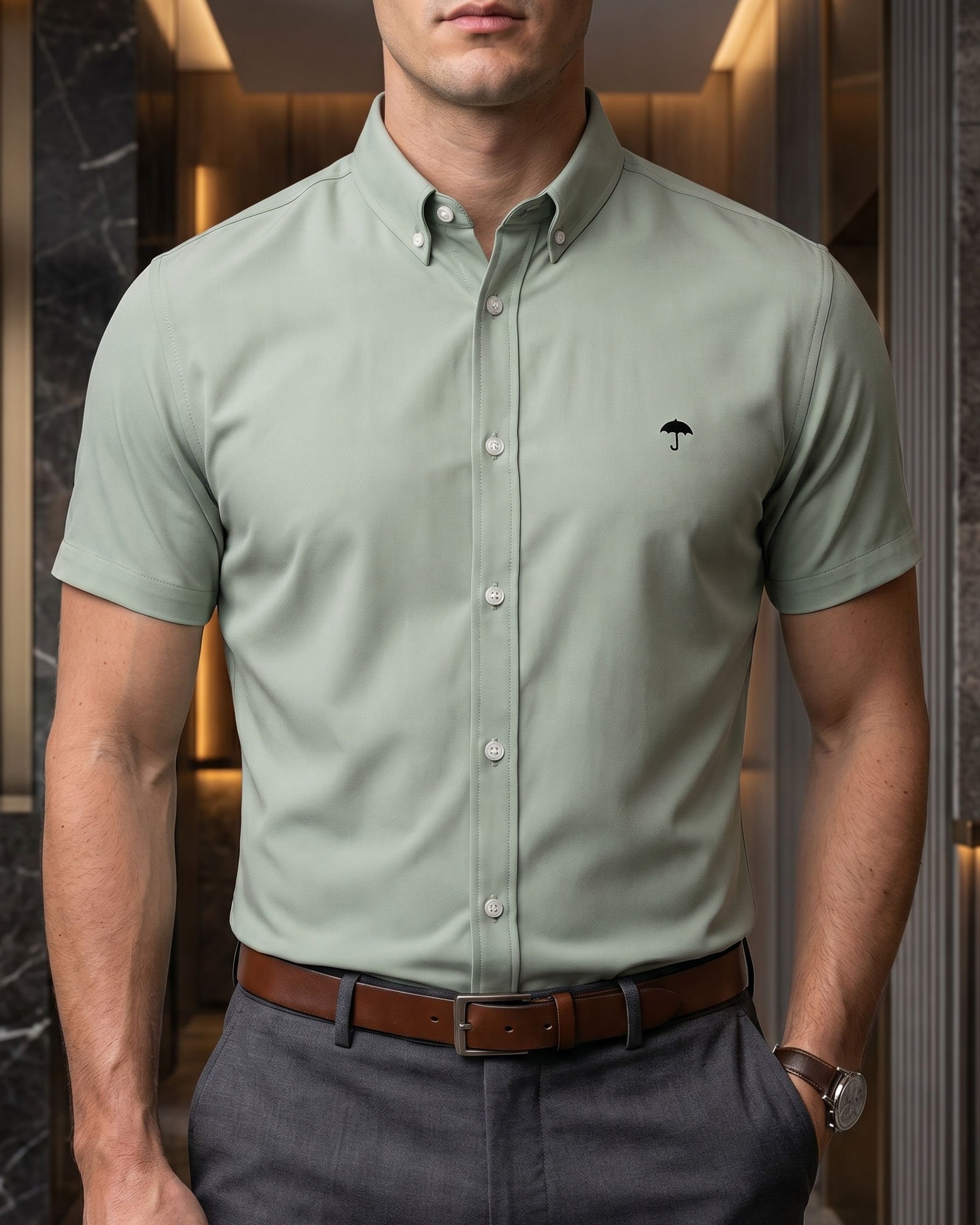 Camisa Hombre Casual Manga Corta Verde Pistache