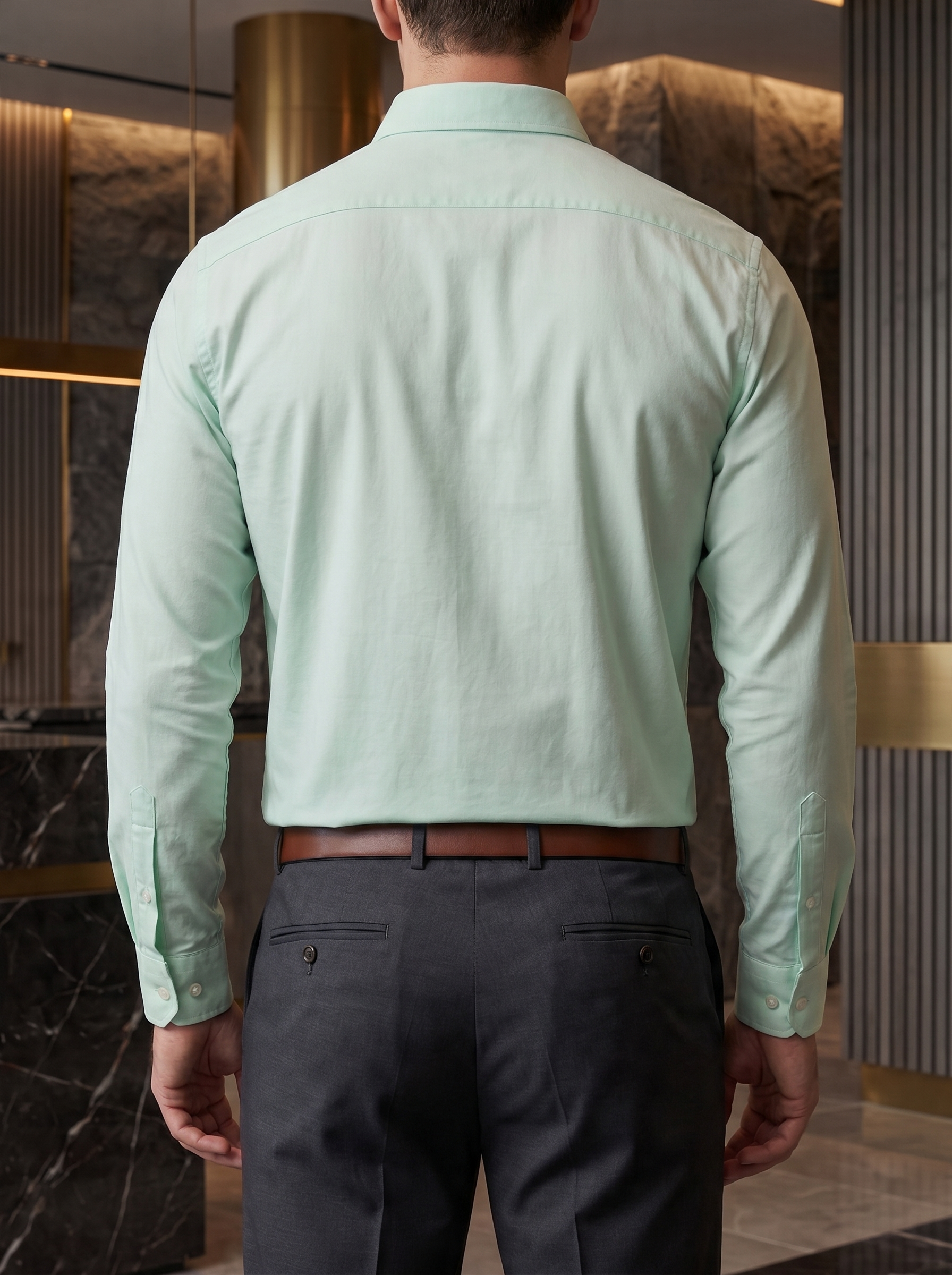 Camisa Hombre Casual Manga Larga Verde Menta