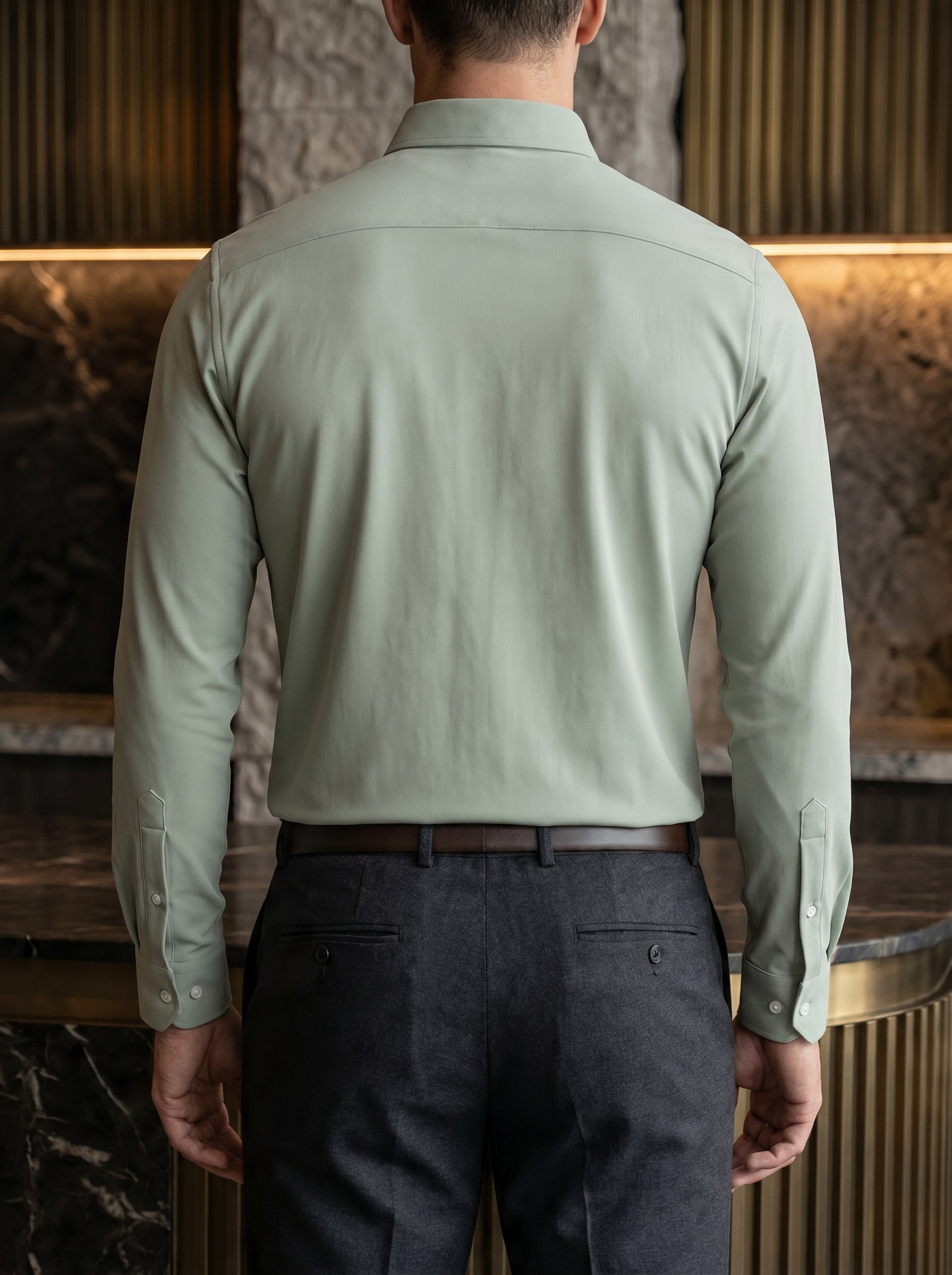 Camisa Hombre Casual Manga Larga Verde Pistache