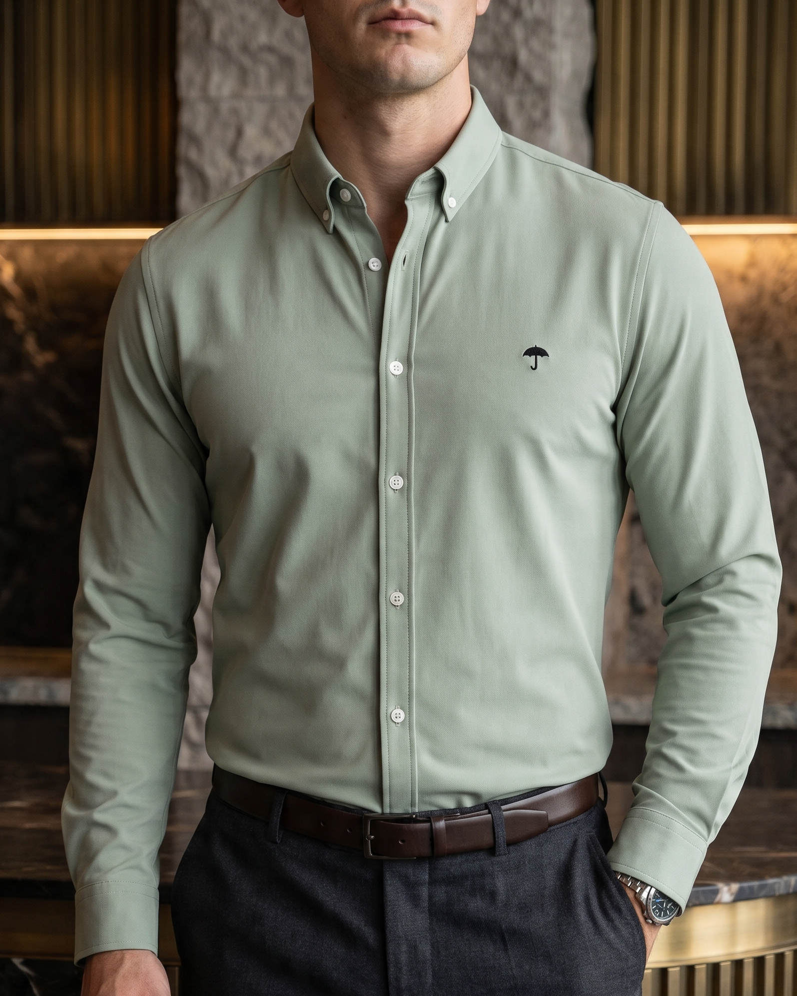 Camisa Hombre Casual Manga Larga Verde Pistache