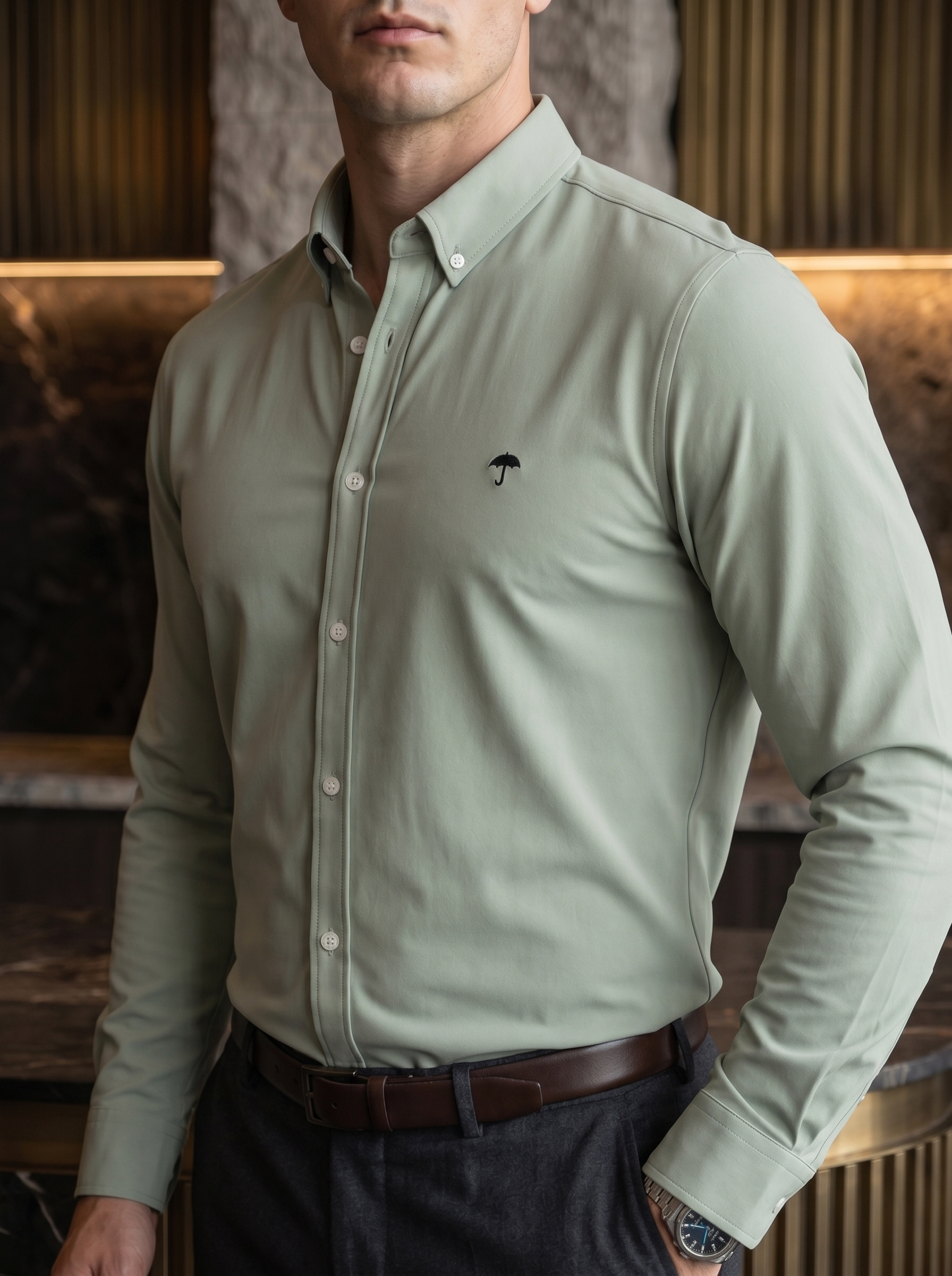Camisa Hombre Casual Manga Larga Verde Pistache